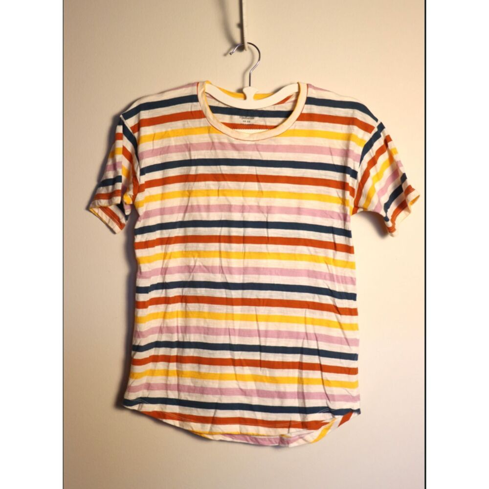 Madewell XS Striped Tee High Low Hem Soft Cotton Rainbow Tee